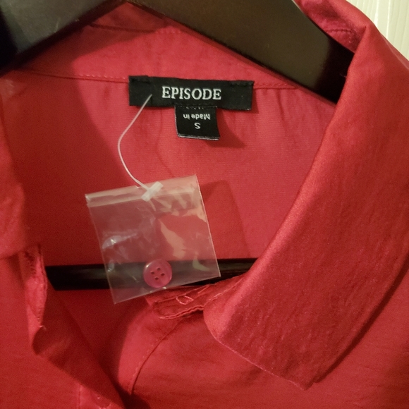 Tie front shirt dress Raspberry(pink] button down satin. Size Small - Picture 2 of 4